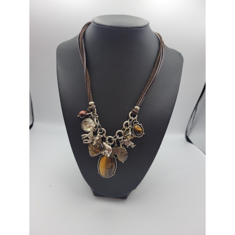 Vintage Colorful Brown Tigers Eye Animal Brown Corded Necklace
